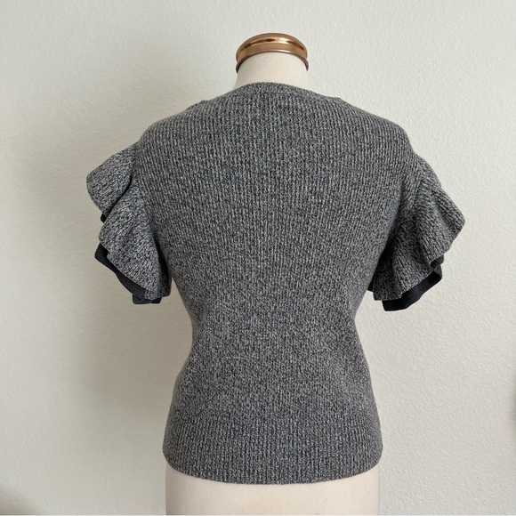 Club Monaco Eris Ruffle Sleeve Marled Merino Wool Sweater Top - Picture 5 of 9